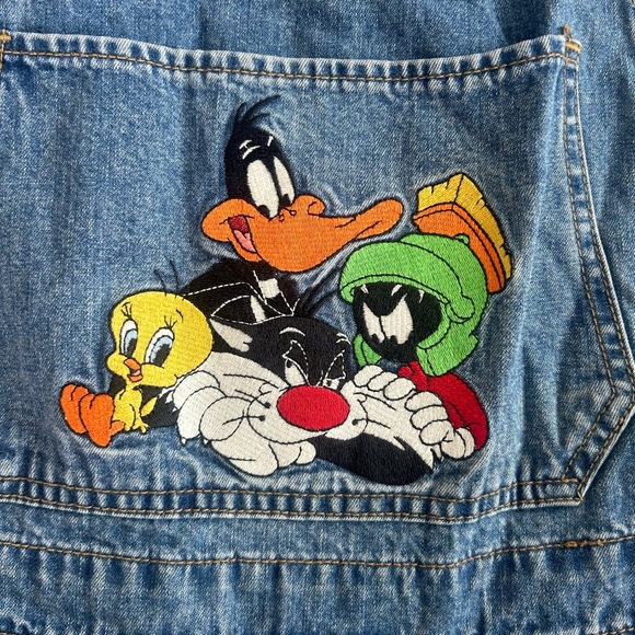 Vintage Warner Bros 1997 Looney Tunes Embroidered Blue Denim Overalls - Picture 13 of 16